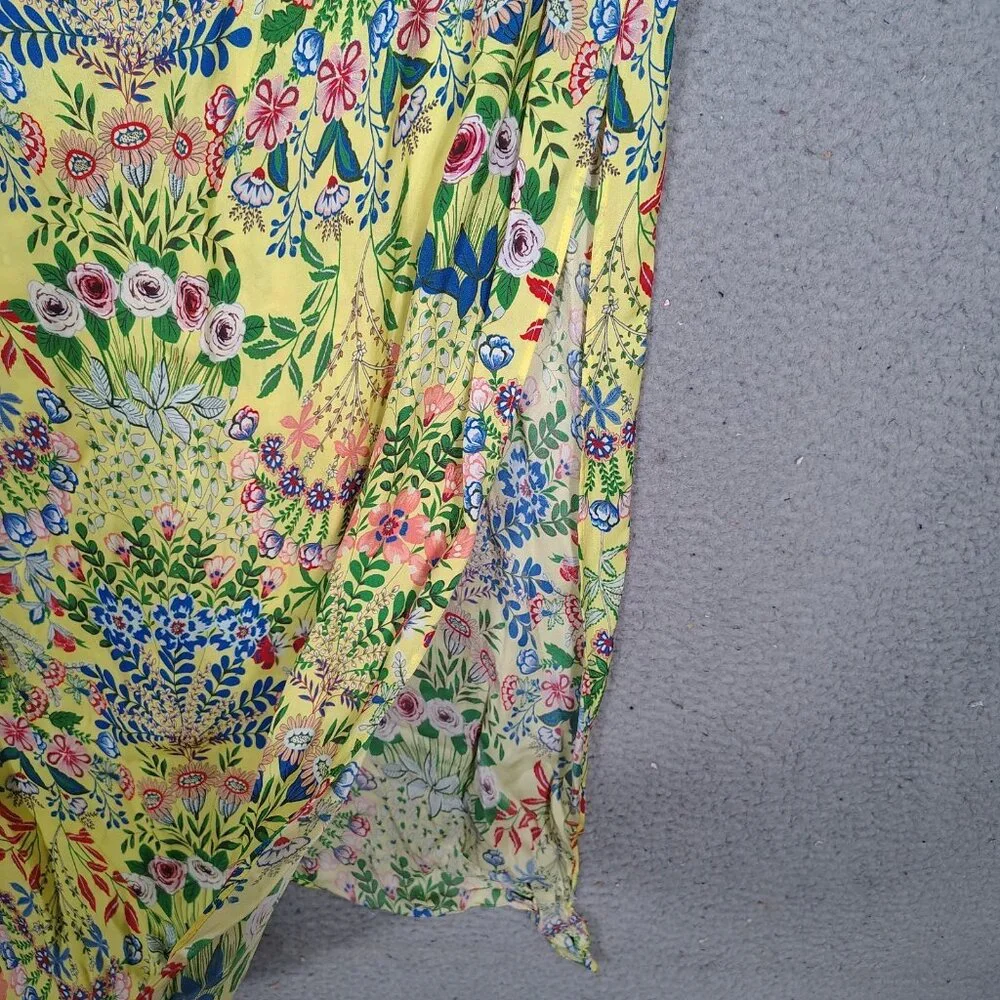 Alice + Olivia Maxi Dress Women 10 Yellow Multi Floral Side Slit Spaghetti Strap - Picture 9 of 14